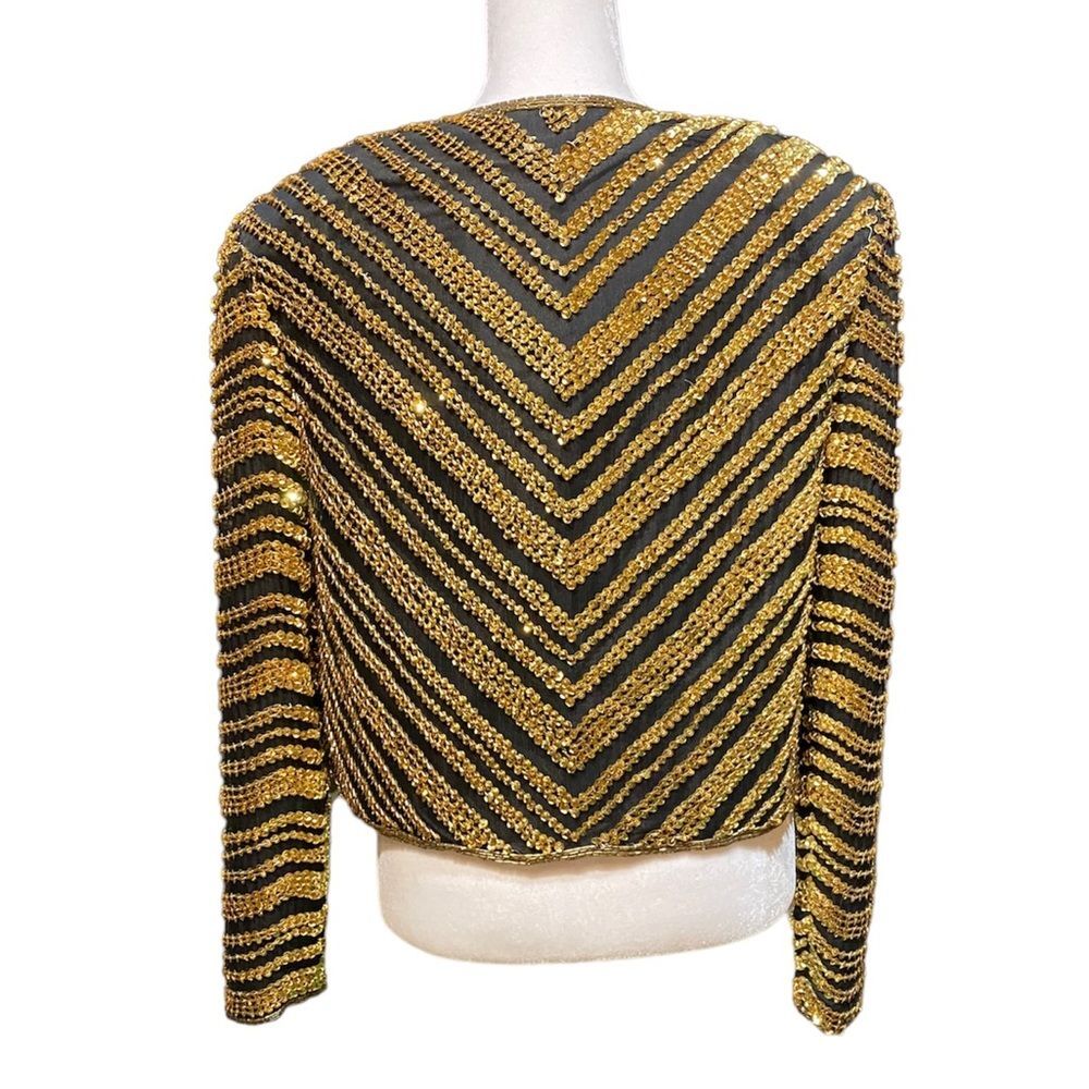 NWT Handmade Gold Sequin Jacket Size S Black silk and Gold Sequin/ beads - Picture 3 of 6